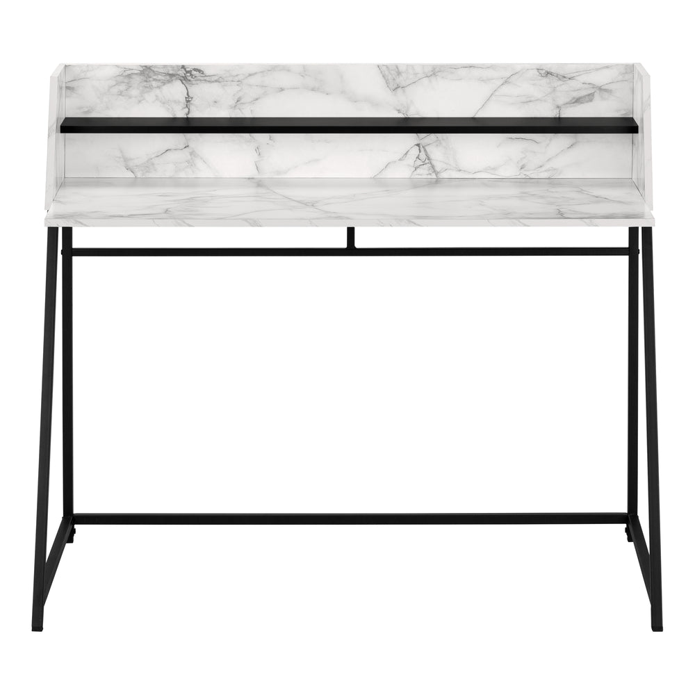 Monarch Specialties Computer Desk, Home Office, Laptop, Storage Shelves, 48"L, Work, White Marble Look Laminate, Black Metal, Contemporary, Modern  Particle Board,Metal I 7549