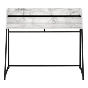 Monarch Specialties Computer Desk, Home Office, Laptop, Storage Shelves, 48"L, Work, White Marble Look Laminate, Black Metal, Contemporary, Modern  Particle Board,Metal I 7549