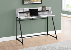 Monarch Specialties Computer Desk, Home Office, Laptop, Storage Shelves, 48"L, Work, White Marble Look Laminate, Black Metal, Contemporary, Modern  Particle Board,Metal I 7549