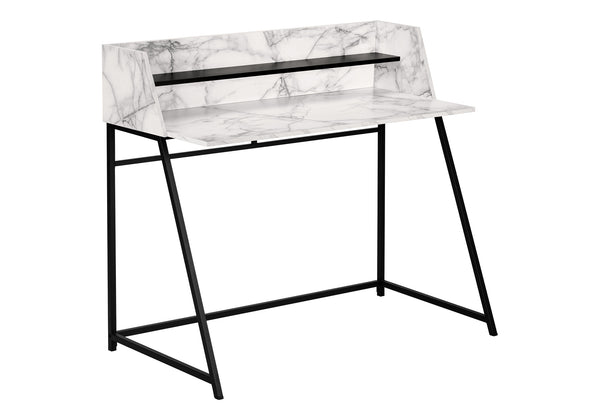 Monarch Specialties Computer Desk, Home Office, Laptop, Storage Shelves, 48"L, Work, White Marble Look Laminate, Black Metal, Contemporary, Modern  Particle Board,Metal I 7549