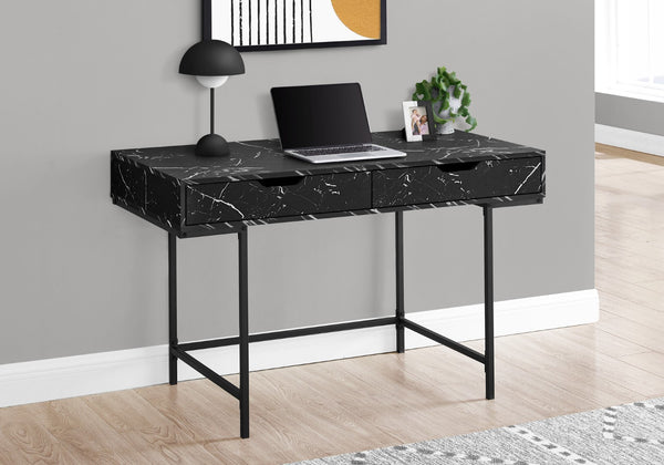 Monarch Specialties Computer Desk, Home Office, Laptop, Storage Drawers, 48"L, Work, Black Marble Look Laminate, Black Metal, Contemporary, Modern  Particle Board,Metal I 7552
