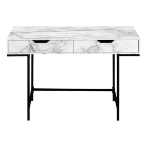 Monarch Specialties Computer Desk, Home Office, Laptop, Storage Drawers, 48"L, Work, White Marble Look Laminate, Black Metal, Contemporary, Modern  Particle Board,Metal I 7558