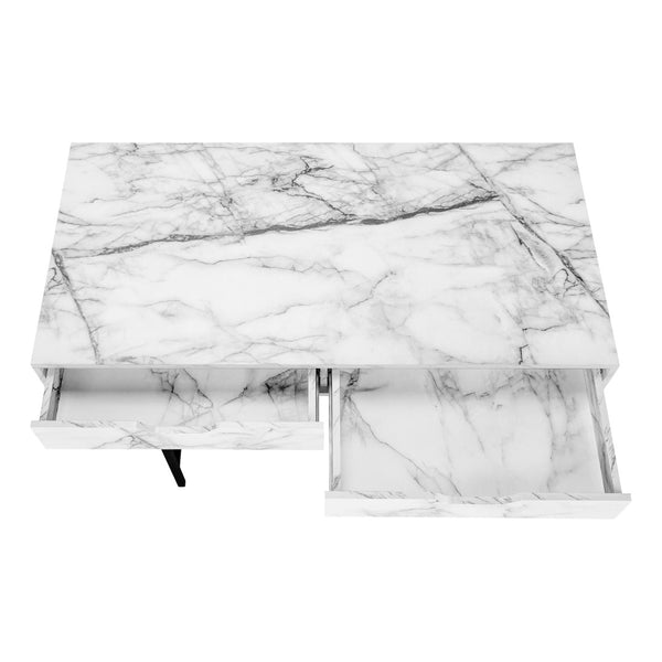 Monarch Specialties Computer Desk, Home Office, Laptop, Storage Drawers, 48"L, Work, White Marble Look Laminate, Black Metal, Contemporary, Modern  Particle Board,Metal I 7558