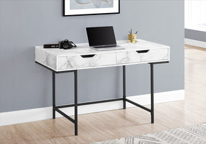 Monarch Specialties Computer Desk, Home Office, Laptop, Storage Drawers, 48"L, Work, White Marble Look Laminate, Black Metal, Contemporary, Modern  Particle Board,Metal I 7558