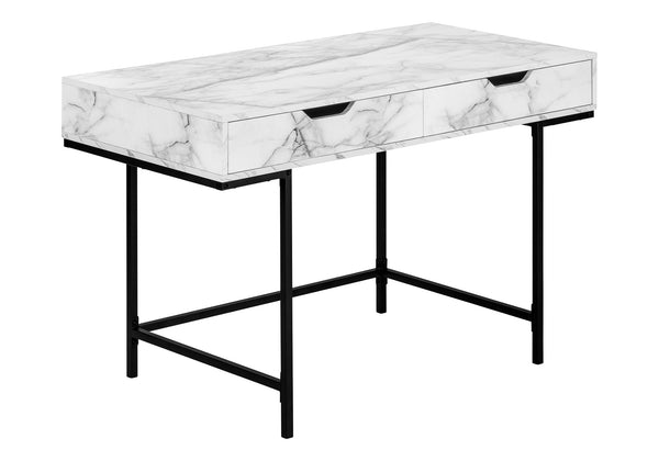 Monarch Specialties Computer Desk, Home Office, Laptop, Storage Drawers, 48"L, Work, White Marble Look Laminate, Black Metal, Contemporary, Modern  Particle Board,Metal I 7558