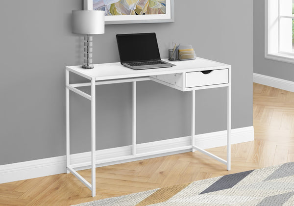 Monarch Specialties Computer Desk, Home Office, Laptop, Storage Drawer, 42"L, Work, White Laminate, White Metal, Contemporary, Modern White Mdf,Metal I 7570