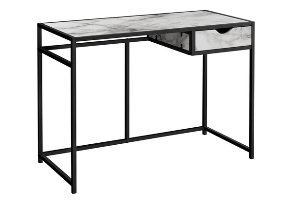 Monarch Specialties Computer Desk, Home Office, Laptop, Storage Drawer, 42"L, Work, White Marble Look Laminate, Black Metal, Contemporary, Modern White Mdf,Metal I 7571