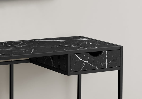 Monarch Specialties Computer Desk, Home Office, Laptop, Storage Drawer, 42"L, Work, Black Marble Look Laminate, Black Metal, Contemporary, Modern Black Mdf,Metal I 7572