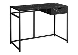 Monarch Specialties Computer Desk, Home Office, Laptop, Storage Drawer, 42"L, Work, Black Marble Look Laminate, Black Metal, Contemporary, Modern Black Mdf,Metal I 7572