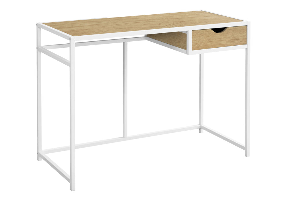 Monarch Specialties Computer Desk, Home Office, Laptop, Storage Drawer, 42"L, Work, Natural Laminate, White Metal, Contemporary, Modern Natural,White, White Mdf,Metal I 7575