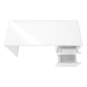 Monarch Specialties Computer Desk, Home Office, Laptop, Left, Right Set-up, Storage Drawers, 60"L, Work, Glossy White Laminate, Contemporary, Modern White Mdf I 7581