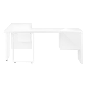 Monarch Specialties Computer Desk, Home Office, Corner, Left, Right Set-up, Storage Drawers, 72"L, L Shape, Work, Laptop, Glossy White Laminate, White Metal, Contemporary, Modern White Mdf,Metal I 7582