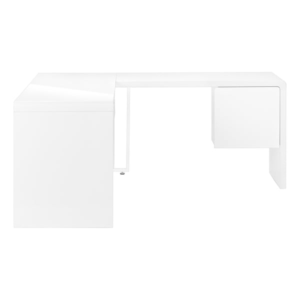 Monarch Specialties Computer Desk, Home Office, Corner, Left, Right Set-up, Storage Drawers, 72"L, L Shape, Work, Laptop, Glossy White Laminate, White Metal, Contemporary, Modern White Mdf,Metal I 7582