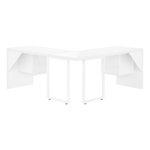 Monarch Specialties Computer Desk, Home Office, Corner, Left, Right Set-up, Storage Drawers, 72"L, L Shape, Work, Laptop, Glossy White Laminate, White Metal, Contemporary, Modern White Mdf,Metal I 7582