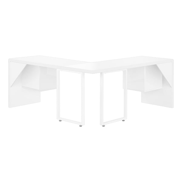 Monarch Specialties Computer Desk, Home Office, Corner, Left, Right Set-up, Storage Drawers, 72"L, L Shape, Work, Laptop, Glossy White Laminate, White Metal, Contemporary, Modern White Mdf,Metal I 7582