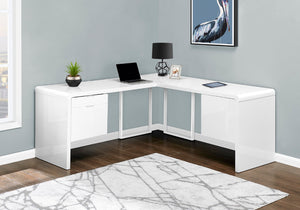 Monarch Specialties Computer Desk, Home Office, Corner, Left, Right Set-up, Storage Drawers, 72"L, L Shape, Work, Laptop, Glossy White Laminate, White Metal, Contemporary, Modern White Mdf,Metal I 7582
