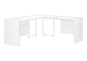 Monarch Specialties Computer Desk, Home Office, Corner, Left, Right Set-up, Storage Drawers, 72"L, L Shape, Work, Laptop, Glossy White Laminate, White Metal, Contemporary, Modern White Mdf,Metal I 7582