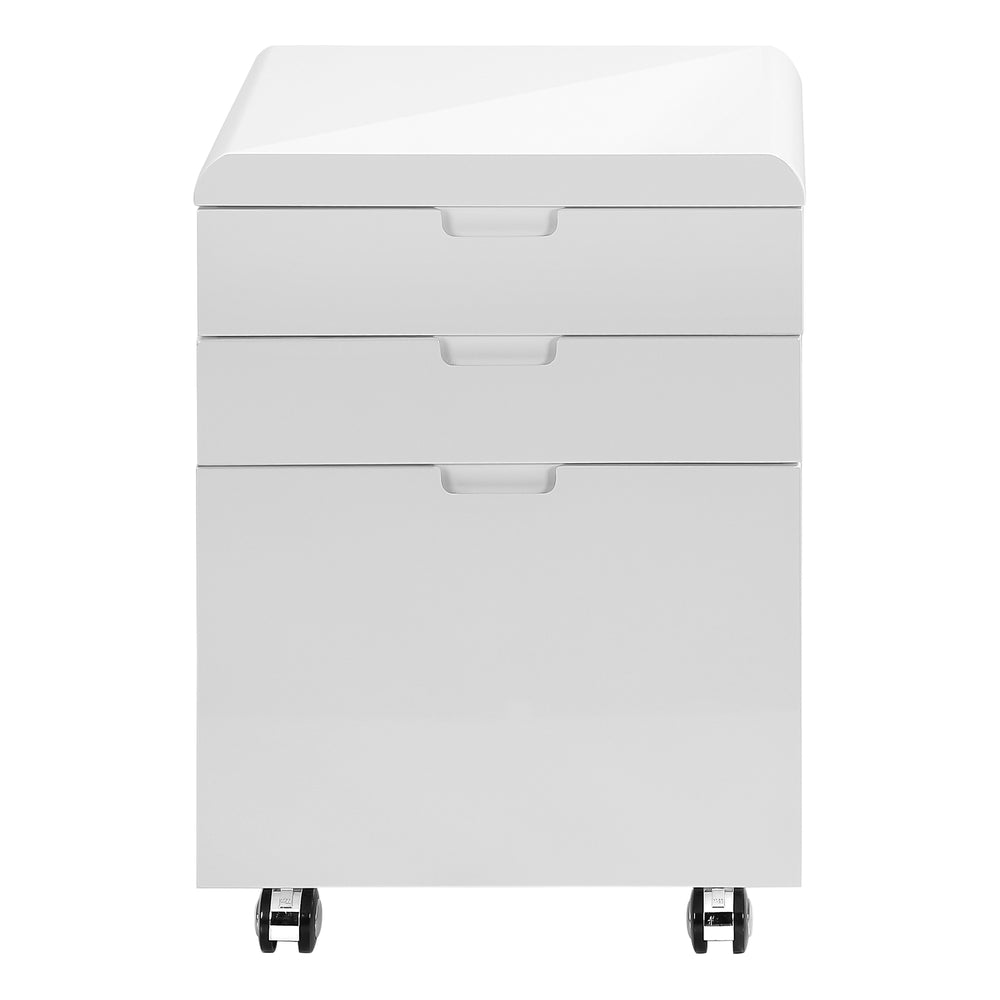 Monarch Specialties File Cabinet, Rolling Mobile, Storage Drawers, Printer Stand, Office, Work, Glossy White Laminate, Contemporary, Modern White Mdf I 7583