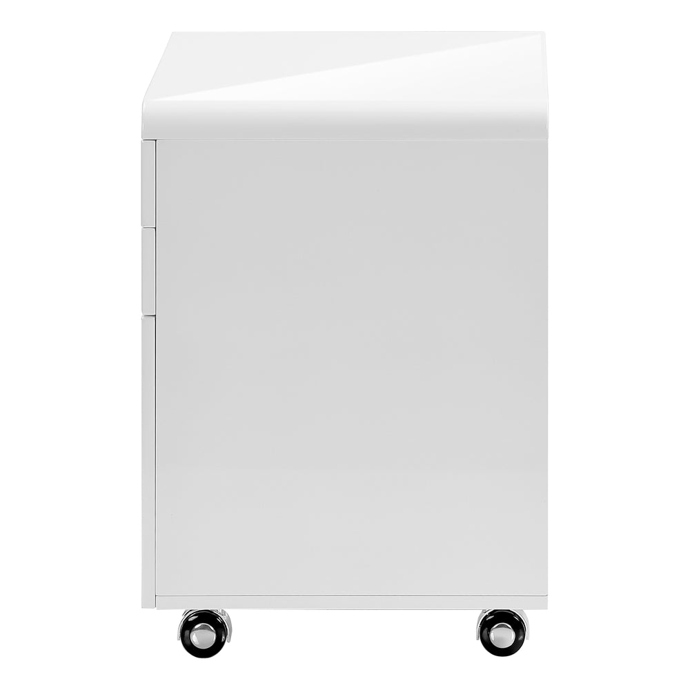 Monarch Specialties File Cabinet, Rolling Mobile, Storage Drawers, Printer Stand, Office, Work, Glossy White Laminate, Contemporary, Modern White Mdf I 7583
