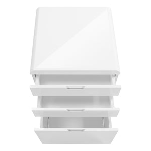 Monarch Specialties File Cabinet, Rolling Mobile, Storage Drawers, Printer Stand, Office, Work, Glossy White Laminate, Contemporary, Modern White Mdf I 7583