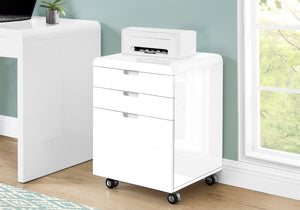 Monarch Specialties File Cabinet, Rolling Mobile, Storage Drawers, Printer Stand, Office, Work, Glossy White Laminate, Contemporary, Modern White Mdf I 7583