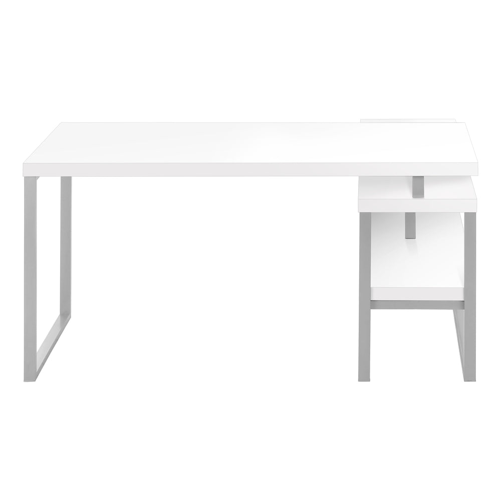 Monarch Specialties Computer Desk, Home Office, Corner, Left, Right Set-up, Storage Shelves, 60"L, L Shape, Work, Laptop, White Laminate, Grey Metal, Contemporary, Modern White Mdf,Metal I 7585