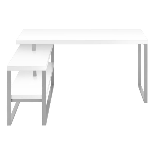 Monarch Specialties Computer Desk, Home Office, Corner, Left, Right Set-up, Storage Shelves, 60"L, L Shape, Work, Laptop, White Laminate, Grey Metal, Contemporary, Modern White Mdf,Metal I 7585
