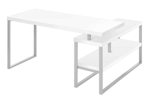 Monarch Specialties Computer Desk, Home Office, Corner, Left, Right Set-up, Storage Shelves, 60"L, L Shape, Work, Laptop, White Laminate, Grey Metal, Contemporary, Modern White Mdf,Metal I 7585