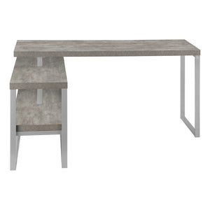 Monarch Specialties Computer Desk, Home Office, Corner, Left, Right Set-up, Storage Shelves, 60"L, L Shape, Work, Laptop, Grey Concrete Laminate, Silver Metal, Contemporary, Modern Grey Mdf,Metal I 7586