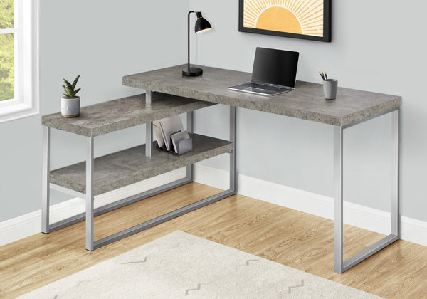 Monarch Specialties Computer Desk, Home Office, Corner, Left, Right Set-up, Storage Shelves, 60"L, L Shape, Work, Laptop, Grey Concrete Laminate, Silver Metal, Contemporary, Modern Grey Mdf,Metal I 7586