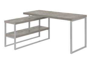 Monarch Specialties Computer Desk, Home Office, Corner, Left, Right Set-up, Storage Shelves, 60"L, L Shape, Work, Laptop, Grey Concrete Laminate, Silver Metal, Contemporary, Modern Grey Mdf,Metal I 7586