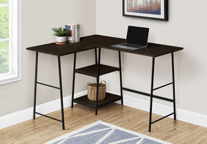 Monarch Specialties Computer Desk, Home Office, Corner, Storage Shelves, 48"L, L Shape, Work, Laptop, Brown Laminate, Black Metal, Contemporary, Modern Espresso Metal,Particle Board I 7590