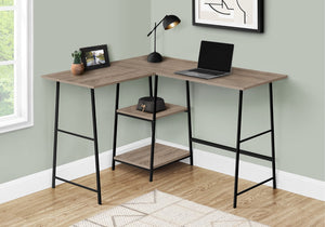 Monarch Specialties Computer Desk, Home Office, Corner, Storage Shelves, 48"L, L Shape, Work, Laptop, Brown Laminate, Black Metal, Contemporary, Modern Dark Taupe Metal,Particle Board I 7592