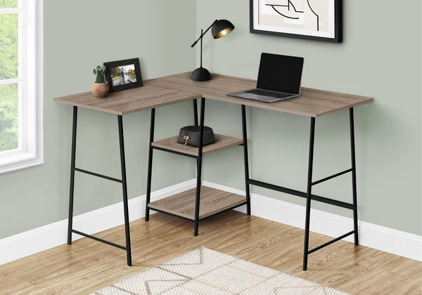 Monarch Specialties Computer Desk, Home Office, Corner, Storage Shelves, 48"L, L Shape, Work, Laptop, Brown Laminate, Black Metal, Contemporary, Modern Dark Taupe Metal,Particle Board I 7592