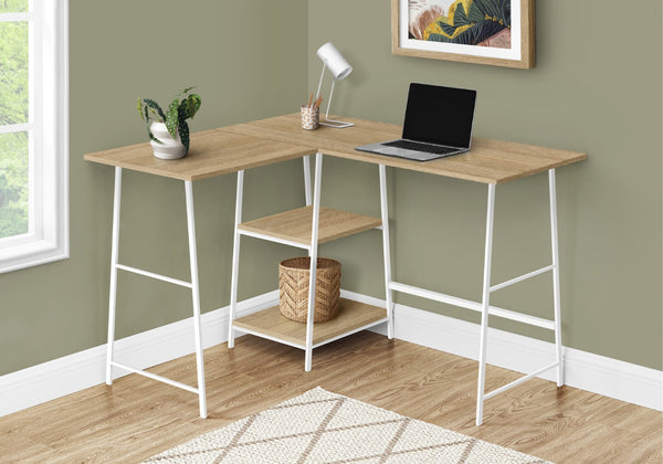 Monarch Specialties Computer Desk, Home Office, Corner, Storage Shelves, 48"L, L Shape, Work, Laptop, Natural Laminate, White Metal, Contemporary, Modern Natural Metal,Particle Board I 7597