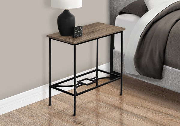 Monarch Specialties Accent Table - Stylish 2-Tier Design with Open Metal Shelf for Functional Storage in Living Room Spaces DARK TAUPE,BLACK 23.75 L x 11.75 W x 22 H I 2075