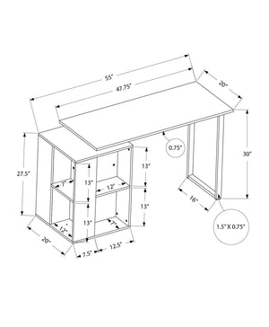 Monarch Specialties Computer Desk, Home Office, Left, Right Set-up, Storage Shelves, 55"L, Work, Laptop, White Laminate, Grey Metal, Contemporary, Modern White Particle Board,Metal I 7600