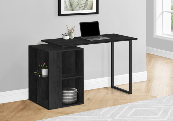 Monarch Specialties Computer Desk, Home Office, Left, Right Set-up, Storage Shelves, 55"L, Work, Laptop, Black Laminate, Black Metal, Contemporary, Modern Black Particle Board,Metal I 7601