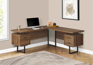 Monarch Specialties Computer Desk, Home Office, Corner, Left, Right Set-up, Storage Drawers, 70"L, L Shape, Work, Laptop, Walnut Laminate, Black Metal, Contemporary, Modern Walnut Particle Board,Hollow,Core,Laminate,Mdf,Metal I 7610