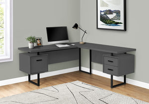 Monarch Specialties Computer Desk, Home Office, Corner, Left, Right Set-up, Storage Drawers, 70"L, L Shape, Work, Laptop, Grey Laminate, Black Metal, Contemporary, Modern Grey Particle Board,Hollow,Core,Laminate,Mdf,Metal I 7615