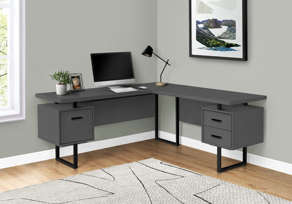 Monarch Specialties Computer Desk, Home Office, Corner, Left, Right Set-up, Storage Drawers, 70"L, L Shape, Work, Laptop, Grey Laminate, Black Metal, Contemporary, Modern Grey Particle Board,Hollow,Core,Laminate,Mdf,Metal I 7615