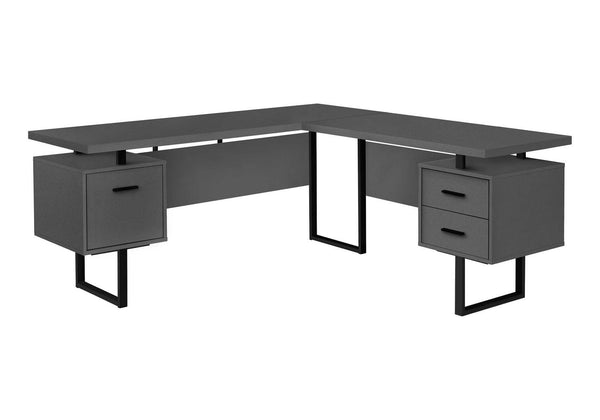 Monarch Specialties Computer Desk, Home Office, Corner, Left, Right Set-up, Storage Drawers, 70"L, L Shape, Work, Laptop, Grey Laminate, Black Metal, Contemporary, Modern Grey Particle Board,Hollow,Core,Laminate,Mdf,Metal I 7615