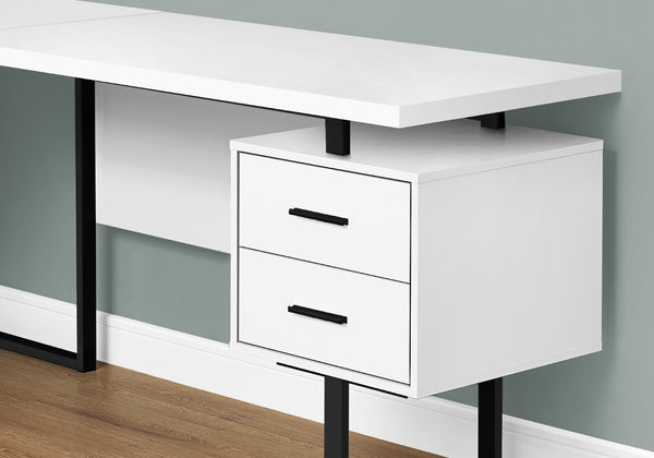 Monarch Specialties Computer Desk, Home Office, Corner, Left, Right Set-up, Storage Drawers, 70"L, L Shape, Work, Laptop, White Laminate, Black Metal, Contemporary, Modern White Particle Board,Hollow,Core,Laminate,Mdf,Metal I 7616
