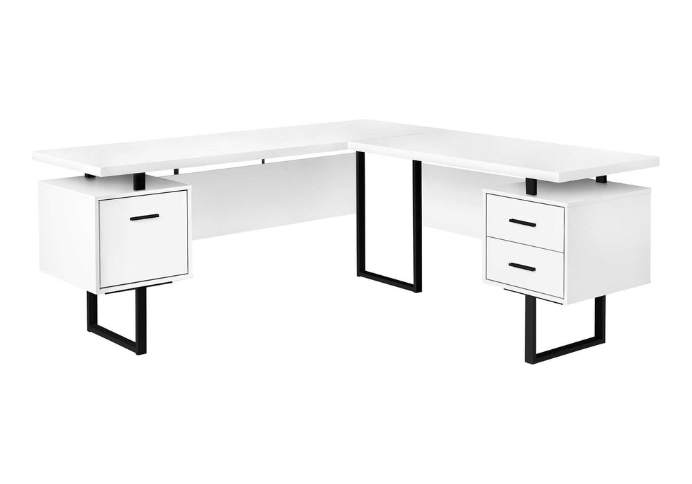 Monarch Specialties Computer Desk, Home Office, Corner, Left, Right Set-up, Storage Drawers, 70"L, L Shape, Work, Laptop, White Laminate, Black Metal, Contemporary, Modern White Particle Board,Hollow,Core,Laminate,Mdf,Metal I 7616