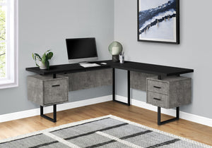 Monarch Specialties Computer Desk, Home Office, Corner, Left, Right Set-up, Storage Drawers, 70"L, L Shape, Work, Laptop, Grey And Black Laminate, Black Metal, Contemporary, Modern Black Particle Board,Hollow,Core,Laminate,Mdf,Metal I 7617
