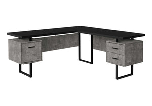 Monarch Specialties Computer Desk, Home Office, Corner, Left, Right Set-up, Storage Drawers, 70"L, L Shape, Work, Laptop, Grey And Black Laminate, Black Metal, Contemporary, Modern Black Particle Board,Hollow,Core,Laminate,Mdf,Metal I 7617