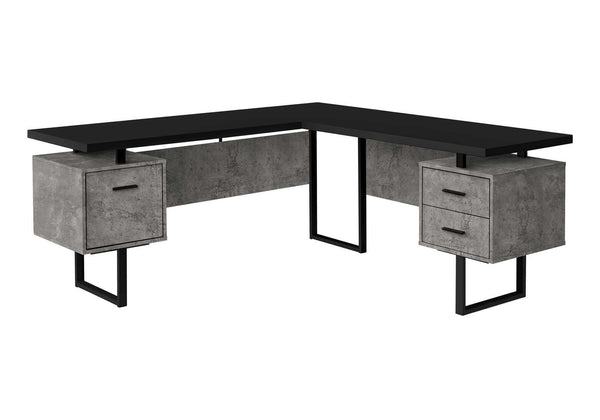 Monarch Specialties Computer Desk, Home Office, Corner, Left, Right Set-up, Storage Drawers, 70"L, L Shape, Work, Laptop, Grey And Black Laminate, Black Metal, Contemporary, Modern Black Particle Board,Hollow,Core,Laminate,Mdf,Metal I 7617