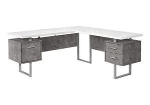 Monarch Specialties Computer Desk, Home Office, Corner, Left, Right Set-up, Storage Drawers, 70"L, L Shape, Work, Laptop, Grey And White Laminate, White Metal, Contemporary, Modern White Particle Board,Hollow,Core,Laminate,Mdf,Metal I 7618