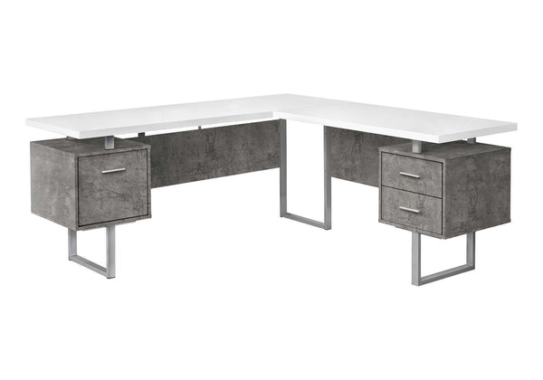 Monarch Specialties Computer Desk, Home Office, Corner, Left, Right Set-up, Storage Drawers, 70"L, L Shape, Work, Laptop, Grey And White Laminate, White Metal, Contemporary, Modern White Particle Board,Hollow,Core,Laminate,Mdf,Metal I 7618