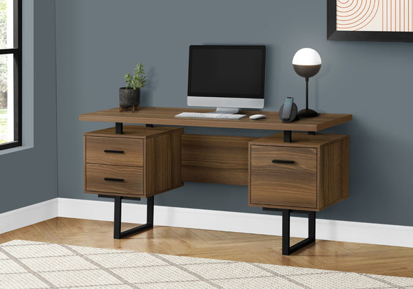 Monarch Specialties Computer Desk, Home Office, Laptop, Left, Right Set-up, Storage Drawers, 60"L, Work, Walnut Laminate, Black Metal, Contemporary, Modern Walnut Particle Board,Hollow,Core,Laminate,Mdf,Metal I 7625